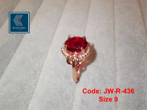 Cubic Zirconia Diamond Ring 18K Rose Gold Big Oval Ruby Jewellery Eternity Ring Size 9