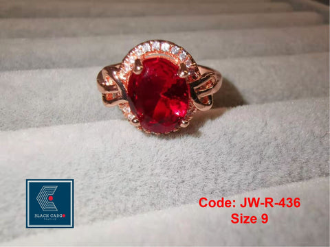 Cubic Zirconia Diamond Ring 18K Rose Gold Big Oval Ruby Jewellery Eternity Ring Size 9
