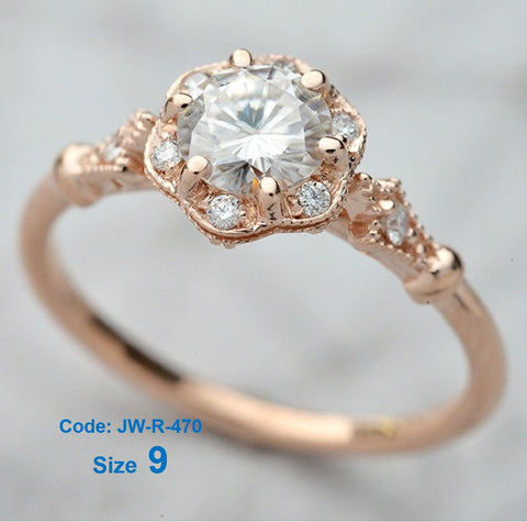 CZ Diamond 18KGP Rose Gold Aquamarine Ring Forever One Halo Jewellery Size 9
