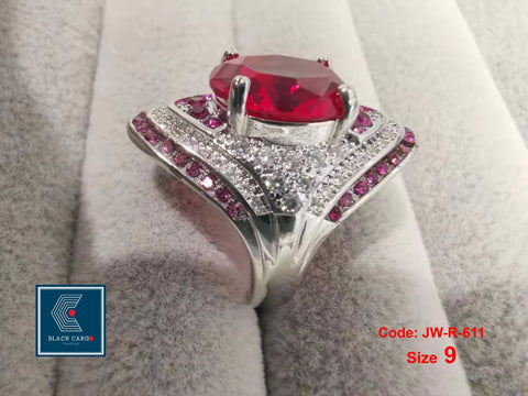 Cubic Zirconia Diamond Ring 925 Sterling Silver Vintage Classic Ruby Ring Jewellery Size 9