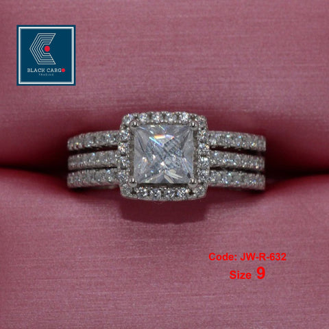 Cubic Zirconia Diamond set of 2 Ring 18KGP White Gold Jewelry - US 9