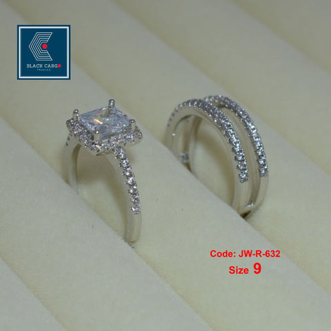 Cubic Zirconia Diamond set of 2 Ring 18KGP White Gold Jewelry - US 9
