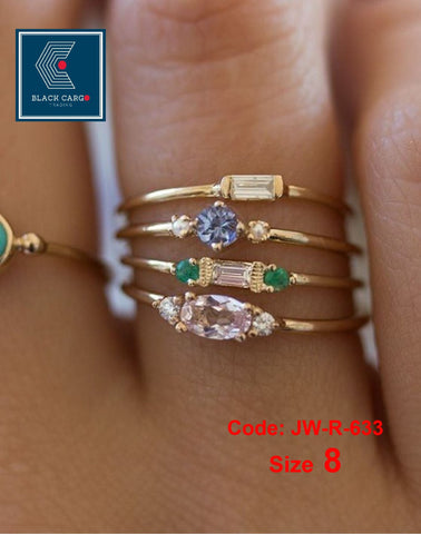 Cubic Zirconia Diamond Rings Set 4 Rings 18KGP Gold Vintage Bohemian Stackable Rings Size 8