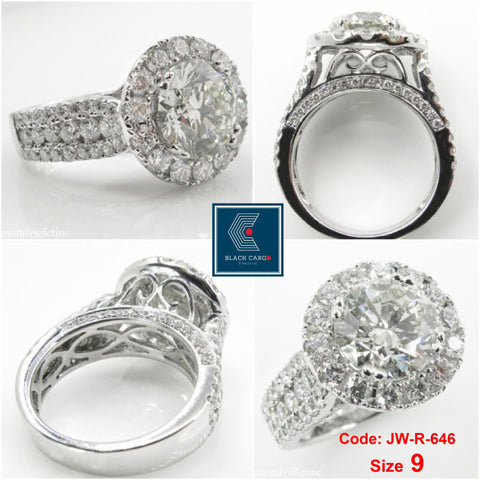 Cubic Zirconia Diamond Ring Moissanite 18KGP White Gold Wedding Halo Ring Jewellery Size 9