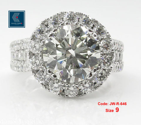 Cubic Zirconia Diamond Ring Moissanite 18KGP White Gold Wedding Halo Ring Jewellery Size 9