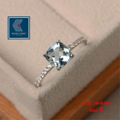 CZ Diamond Ring 925 Sterling Silver Aquamarine Ring Gemstone Jewellery Size 8