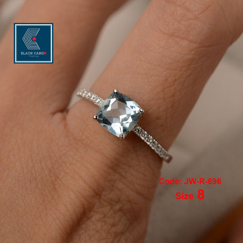 CZ Diamond Ring 925 Sterling Silver Aquamarine Ring Gemstone Jewellery Size 8