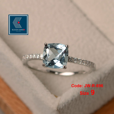 CZ Diamond Ring 925 Sterling Silver Aquamarine Ring Gemstone Jewellery Size 9