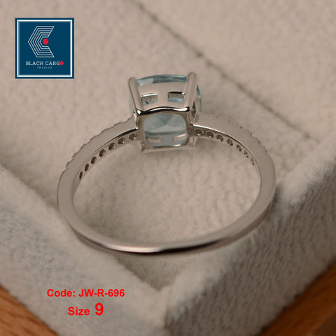 CZ Diamond Ring 925 Sterling Silver Aquamarine Ring Gemstone Jewellery Size 9