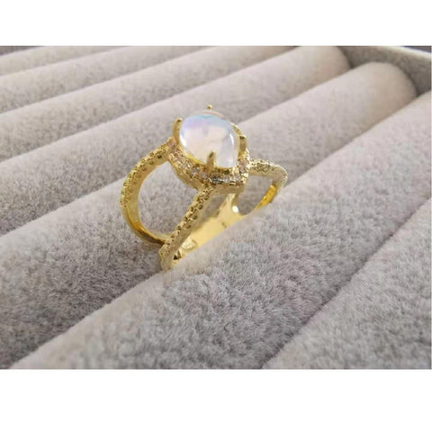 Cubic Zirconia Diamond Ring Vintage Moonstone Ring Engagement Ring Jewellery Size 9