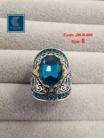 Cubic Zirconia Diamond Ring 925 Sterling Silver Aquamarine Ring Oval Stone Jewellery Size 8