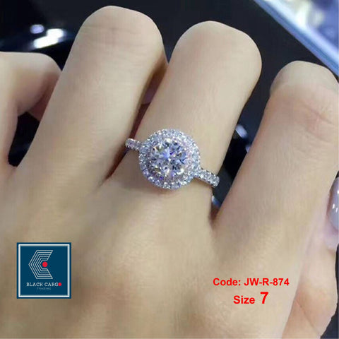 Cubic Zirconia Diamond Ring 18KGP White Gold Engagement Ring Halo Ring Jewellery Size 7
