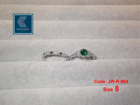 Cubic Zirconia Diamond Ring Set 2 Rings 925 Silver Emerald Stackable Rings Jewellery Size 8