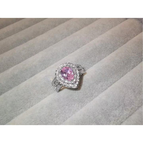 Cubic Zirconia Diamond Ring 18KGP White Gold Pink Teardrop Engagement Ring Jewellery Size 9