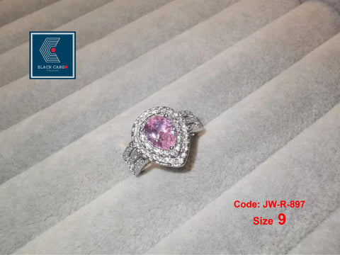 Cubic Zirconia Diamond Ring 18KGP White Gold Pink Teardrop Engagement Ring Jewellery Size 9
