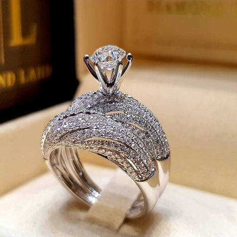 Cubic Zirconia Diamond Rings Set 2 Rings 18KGP White Gold Wedding Rings Jewellery Size 9