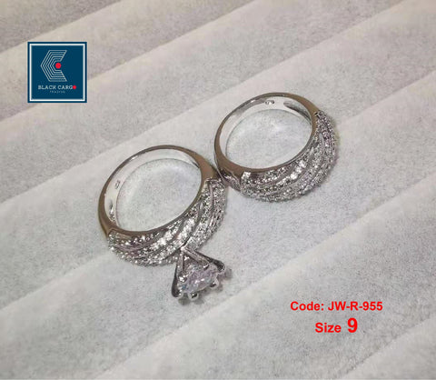 Cubic Zirconia Diamond Rings Set 2 Rings 18KGP White Gold Wedding Rings Jewellery Size 9