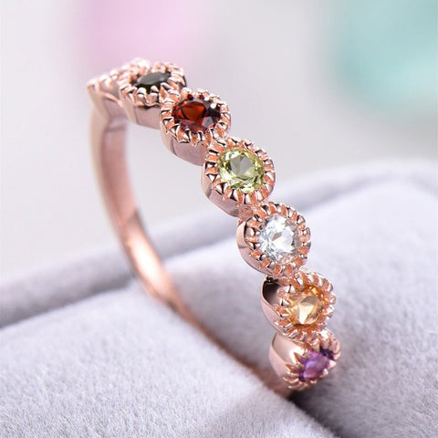 Cubic Zirconia Diamond Ring 18KGP Rose Gold Colourful Rhinestone Design Jewellery Size 8