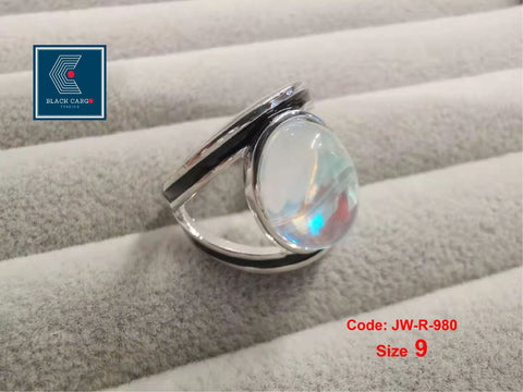 Cubic Zirconia Diamond Ring 925 Sterling Silver Vintage Moonstone Ring Jewellery Size 9