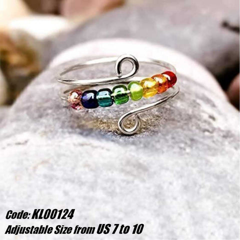 Anxiety Spinner Ring Rainbow Beads Fidget Ring Adjustable Jewellery
