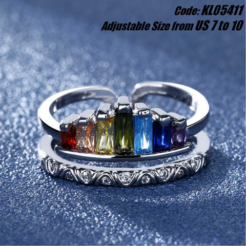 CZ Diamond 18KGP White Gold Rainbow Crown Opening Ring Jewellery