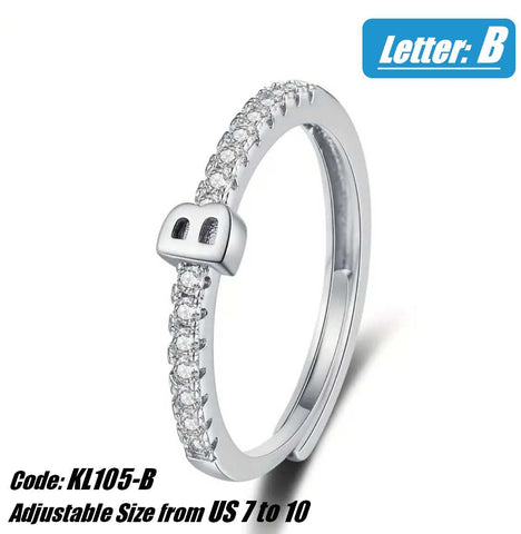 CZ Diamond 18KGP White Gold Alphabet Opening Ring Jewellery - Letter B