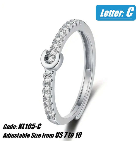 CZ Diamond 18KGP White Gold Alphabet Opening Ring Jewellery - Letter C