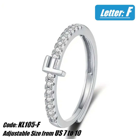 CZ Diamond 18KGP White Gold Alphabet Opening Ring Jewellery - Letter F
