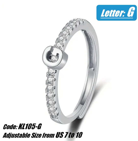 CZ Diamond 18KGP White Gold Alphabet Opening Ring Jewellery - Letter G