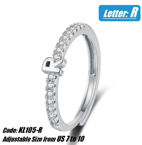 CZ Diamond 18KGP White Gold Alphabet Opening Ring Jewellery - Letter R