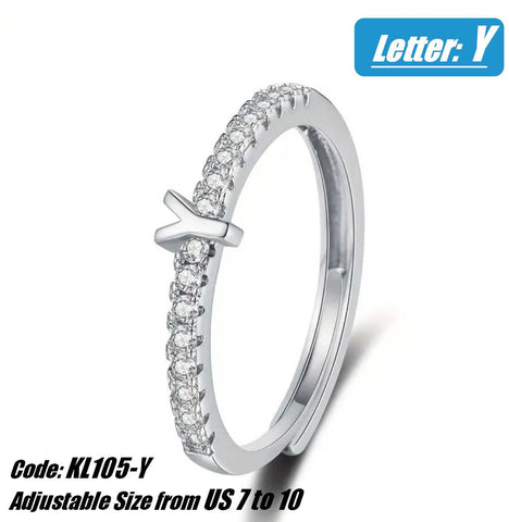 CZ Diamond 18KGP White Gold Alphabet Opening Ring Jewellery - Letter Y