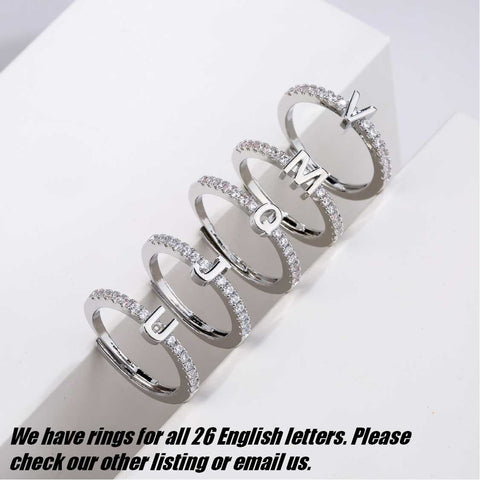 CZ Diamond 18KGP White Gold Alphabet Opening Ring Jewellery - Letter E