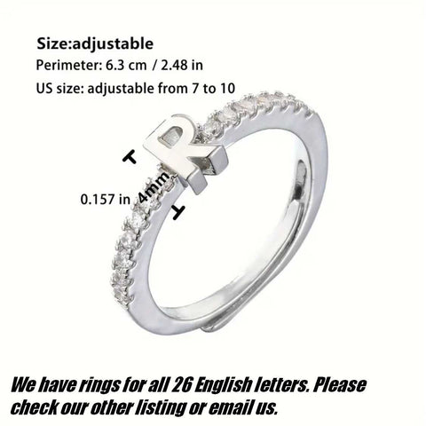 CZ Diamond 18KGP White Gold Alphabet Opening Ring Jewellery - Letter D