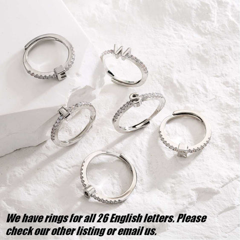 CZ Diamond 18KGP White Gold Alphabet Opening Ring Jewellery - Letter T
