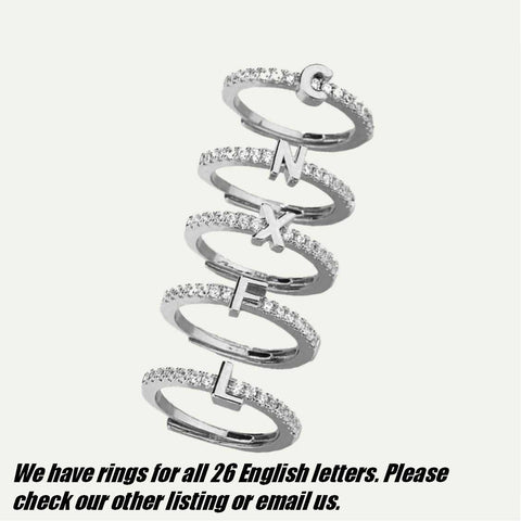 CZ Diamond 18KGP White Gold Alphabet Opening Ring Jewellery - Letter E