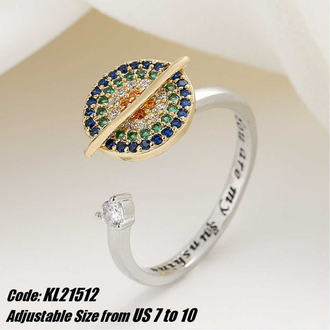 CZ Diamond 18KGP White Gold Shining Rotatable Planet Open Ring Jewellery