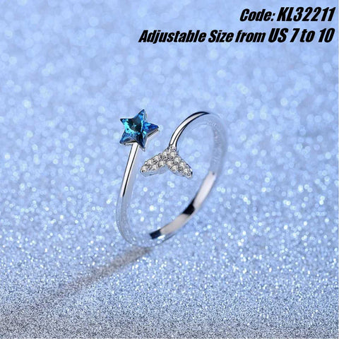 CZ Diamond 18KGP White Gold Whale Tail Inlaid Star Open Ring Jewellery