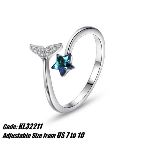 CZ Diamond 18KGP White Gold Whale Tail Inlaid Star Open Ring Jewellery