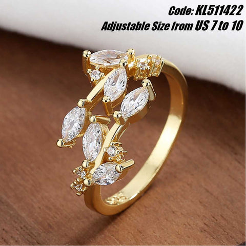 CZ Diamond 18KGP Yellow Gold Tulip Ring Leaf Ring Flower Ring Jewellery