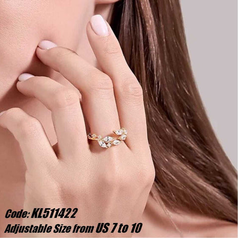 CZ Diamond 18KGP Yellow Gold Tulip Ring Leaf Ring Flower Ring Jewellery