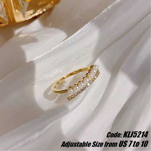 CZ Diamond 18KGP Yellow Gold Boho Baroque Pearl Beaded Ring Jewellery