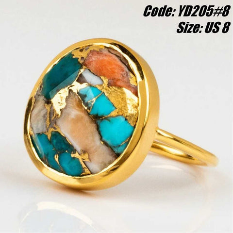 CZ Diamond 18KGP Yellow Gold Classic Oyster Turquoise Ring Jewellery Size 8