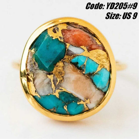 CZ Diamond 18KGP Yellow Gold Classic Oyster Turquoise Ring Jewellery Size 9