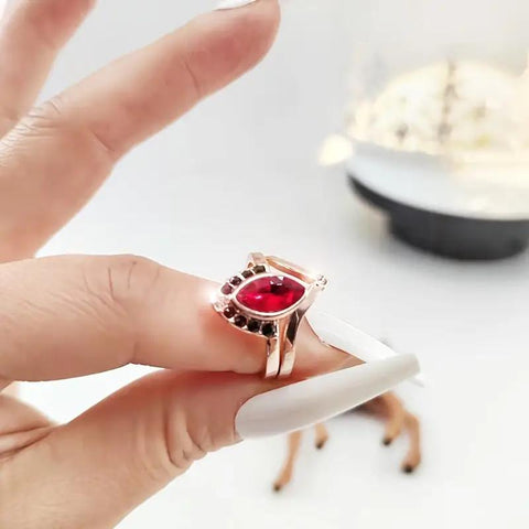 2Pcs CZ Diamond 18KGP Rose Gold Vintage Ruby Ring Wedding Jewellery Size 8