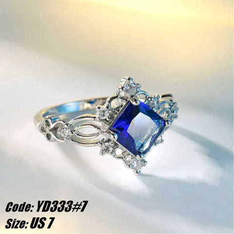 CZ Diamond Vintage Princess Cut Sapphire Ring 925 Silver Jewellery Size 7