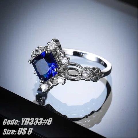 CZ Diamond Vintage Princess Cut Sapphire Ring 925 Silver Jewellery Size 8