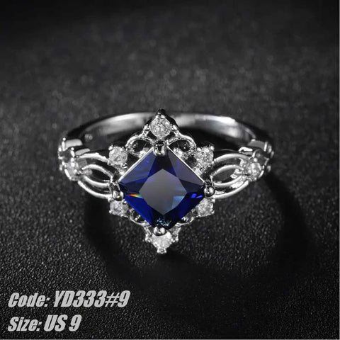 CZ Diamond Vintage Princess Cut Sapphire Ring 925 Silver Jewellery Size 9