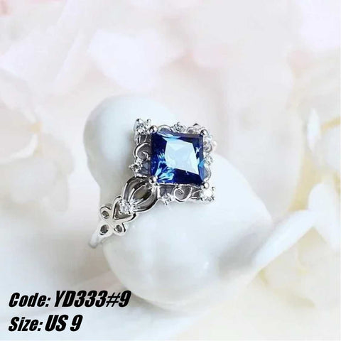 CZ Diamond Vintage Princess Cut Sapphire Ring 925 Silver Jewellery Size 9