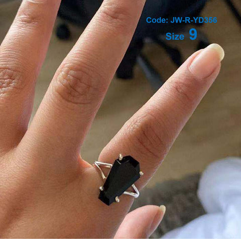 925 Sterling Silver Black Coffin Ring Gothic Gemstone Ring Halloween Jewellery Size 9