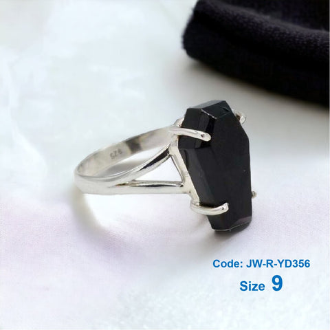 925 Sterling Silver Black Coffin Ring Gothic Gemstone Ring Halloween Jewellery Size 9